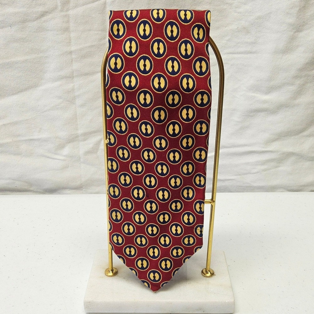 Polo‎ Ralph Lauren Tie Mens Red Gold Geometric Circle Silk Made in USA Hand Made